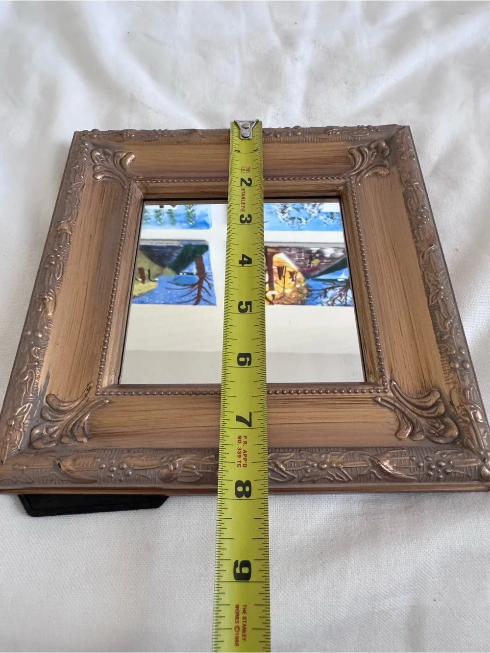 Ornate Bronze Tone Table Wall Mirror Baroque Hollywood Regency Vanity Decor